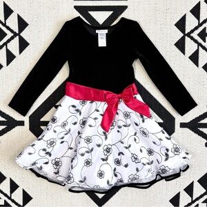Bonnie Jean Christmas Holiday Black Velvet Drop Waist Dress with Red Satin Bow